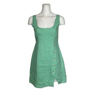 Hevron Jala Dress 6 Pistachio Green Linen Mini Sleeveless Sheath Empire Coastal